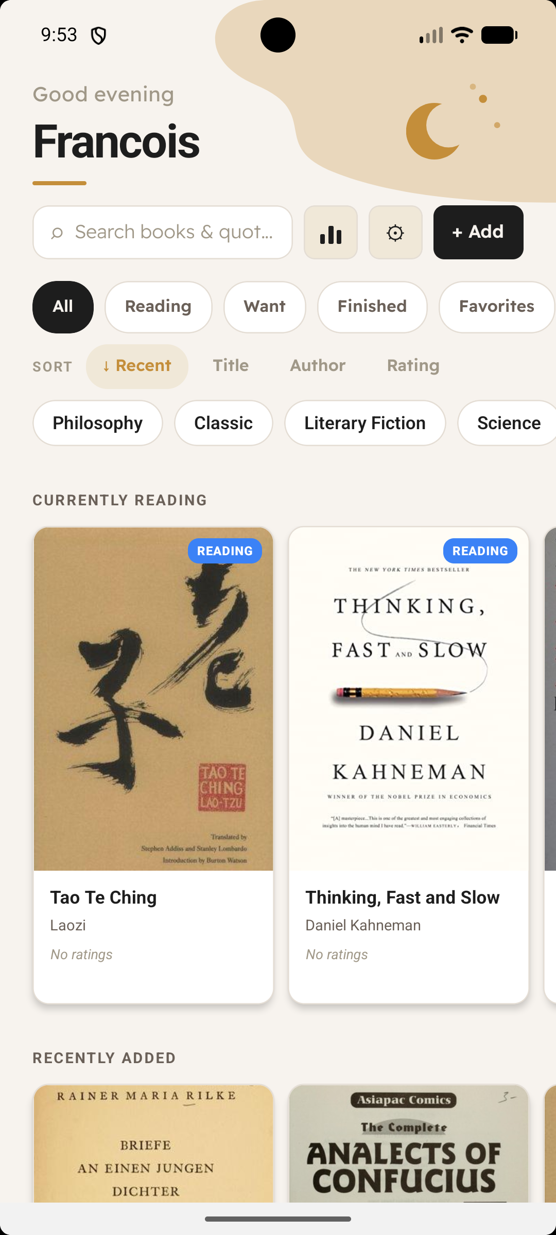 ZenRead library screen
