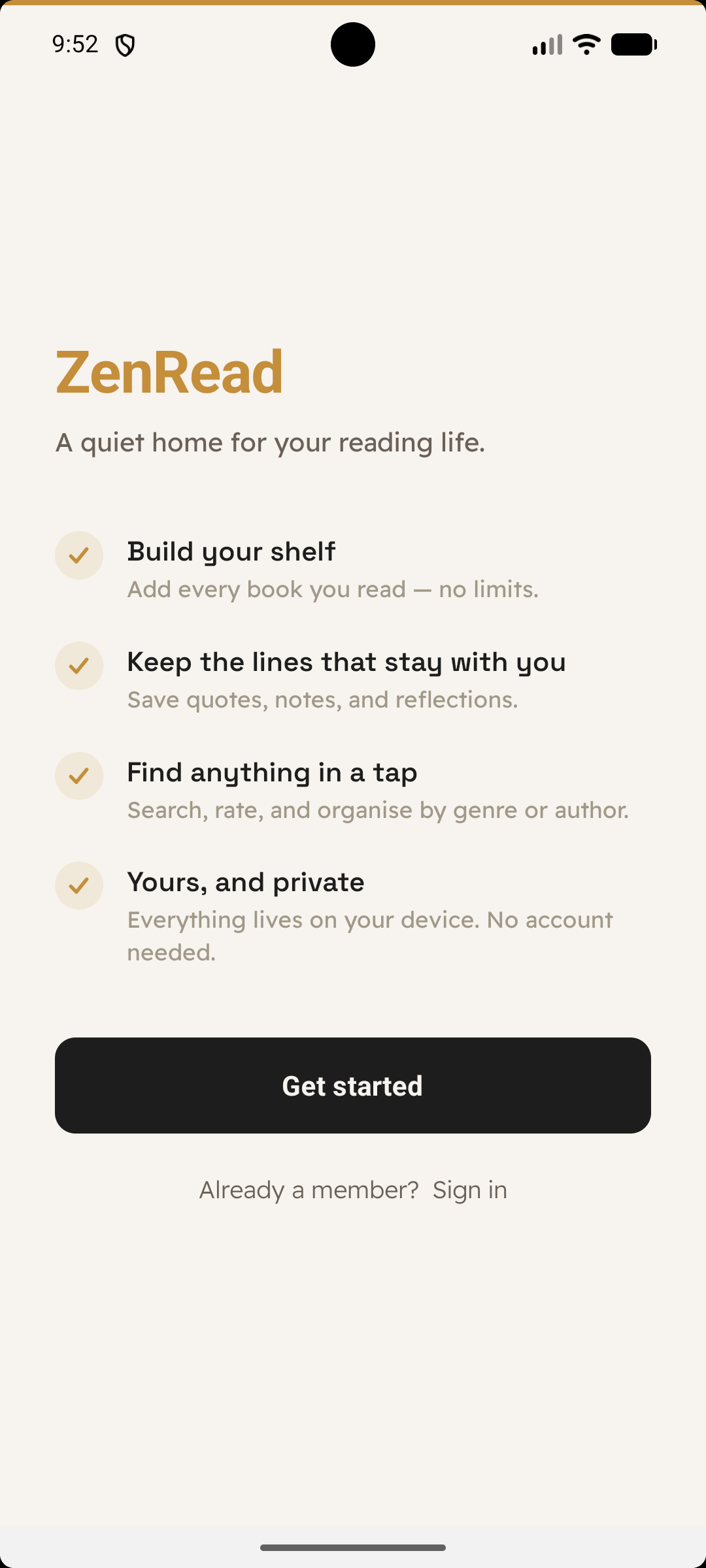 ZenRead welcome screen